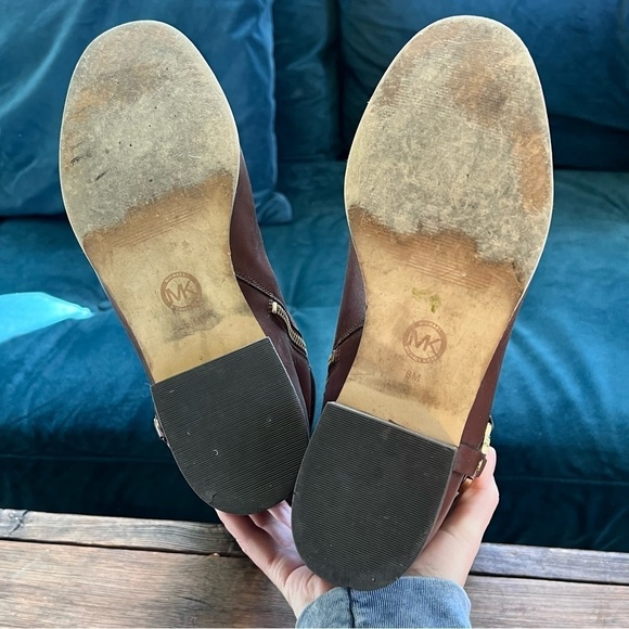 MICHAEL KORS FULTON HARNESS GOLD MK LOGO MOCHA BROWN TALL RIDING BOOTS SIZE 8 - Picture 7 of 12